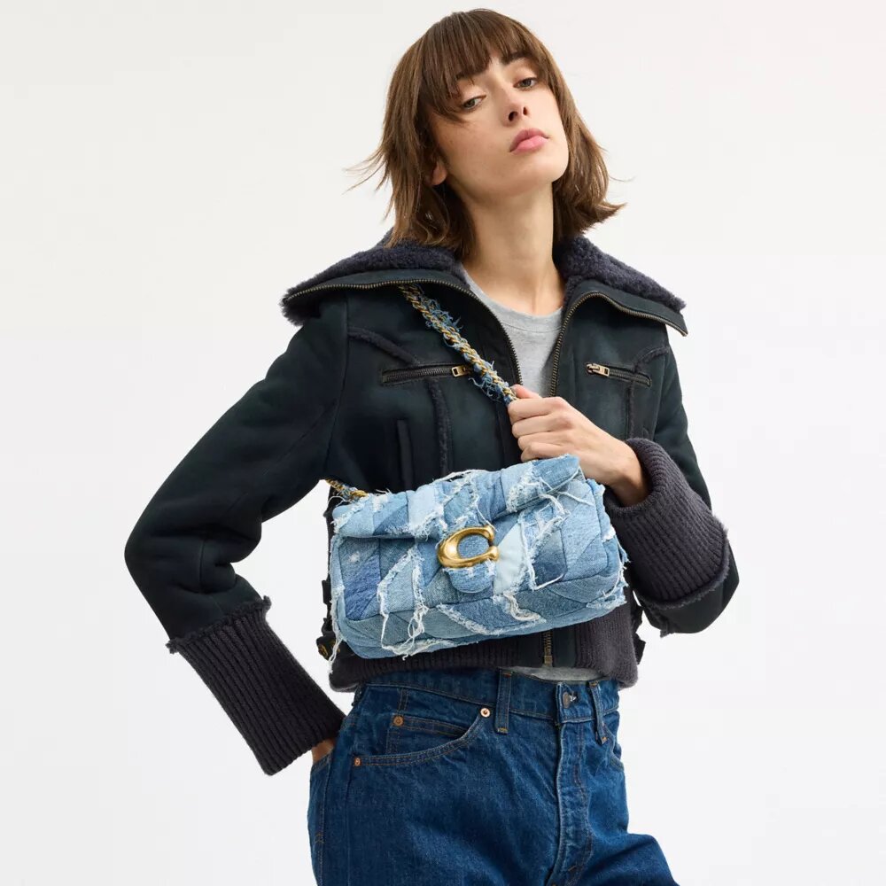 Yeniden Kullanılmış Denim Patchwork Kapitone Desenli Tabby Omuz Çantası 26