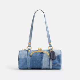 Yeniden İşlenmiş Denimden Kisslock Barrel Çanta 28