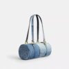 Yeniden İşlenmiş Denimden Kisslock Barrel Çanta 28