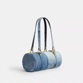 Yeniden İşlenmiş Denimden Kisslock Barrel Çanta 28