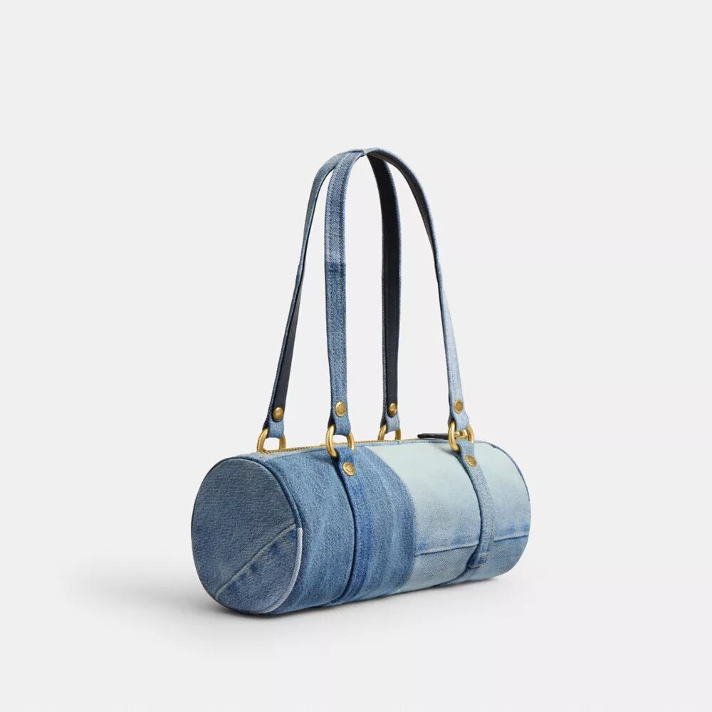 Yeniden İşlenmiş Denimden Kisslock Barrel Çanta 28