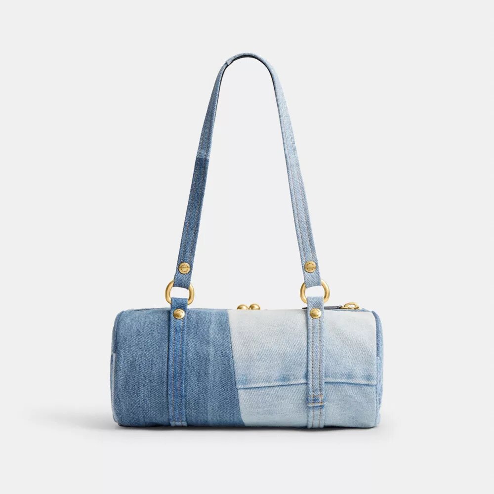 Yeniden İşlenmiş Denimden Kisslock Barrel Çanta 28