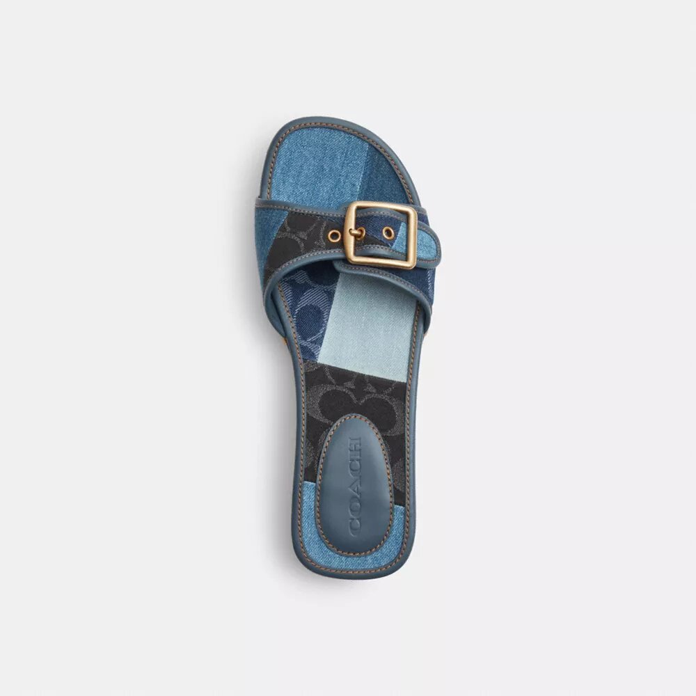 Özel Denim Patchwork Detaylı Margot Ahşap Sandalet