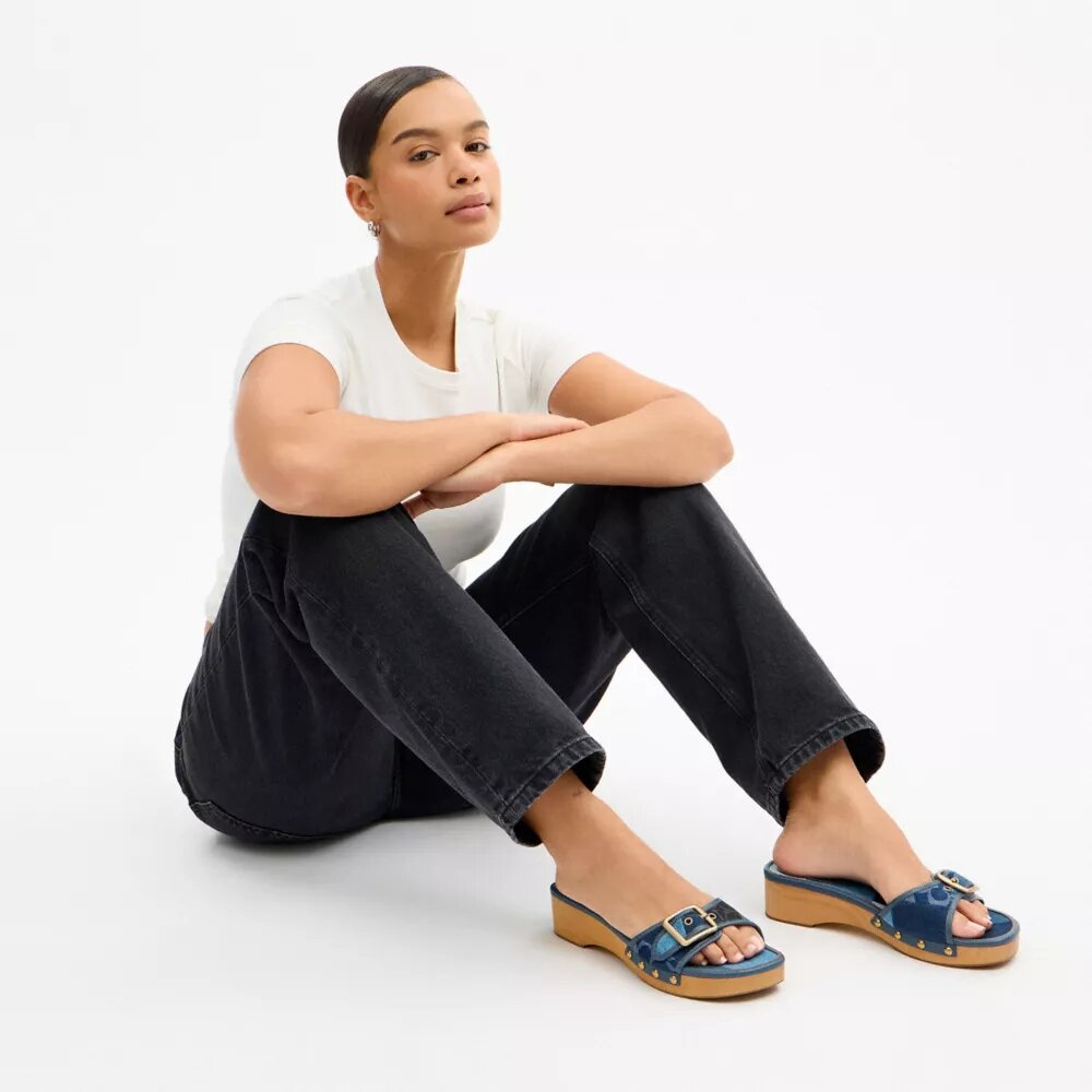 Özel Denim Patchwork Detaylı Margot Ahşap Sandalet